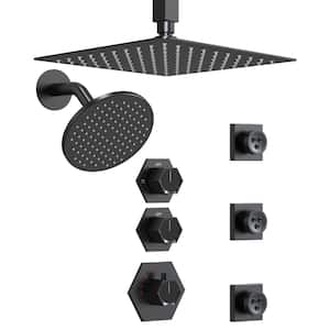 Module Switch His and Hers Shower 5-Spray Patterns with 2.5 GPM 12 in. Ceiling Mount Fixed Shower Head in Matte Black