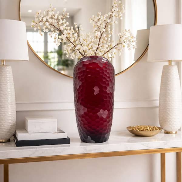 16 in. Red Decorative Cylinder Glass Vase