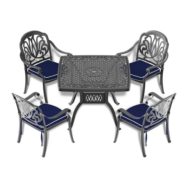 Runesay 5 Piece Set Of Cast Aluminum Patio Outdoor Dining Set With Random Colors Cushions And 1402