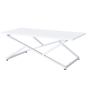 Doherty 47.25 in. High Gloss White and Chrome Plated Rectangle Wood Top Coffee Table