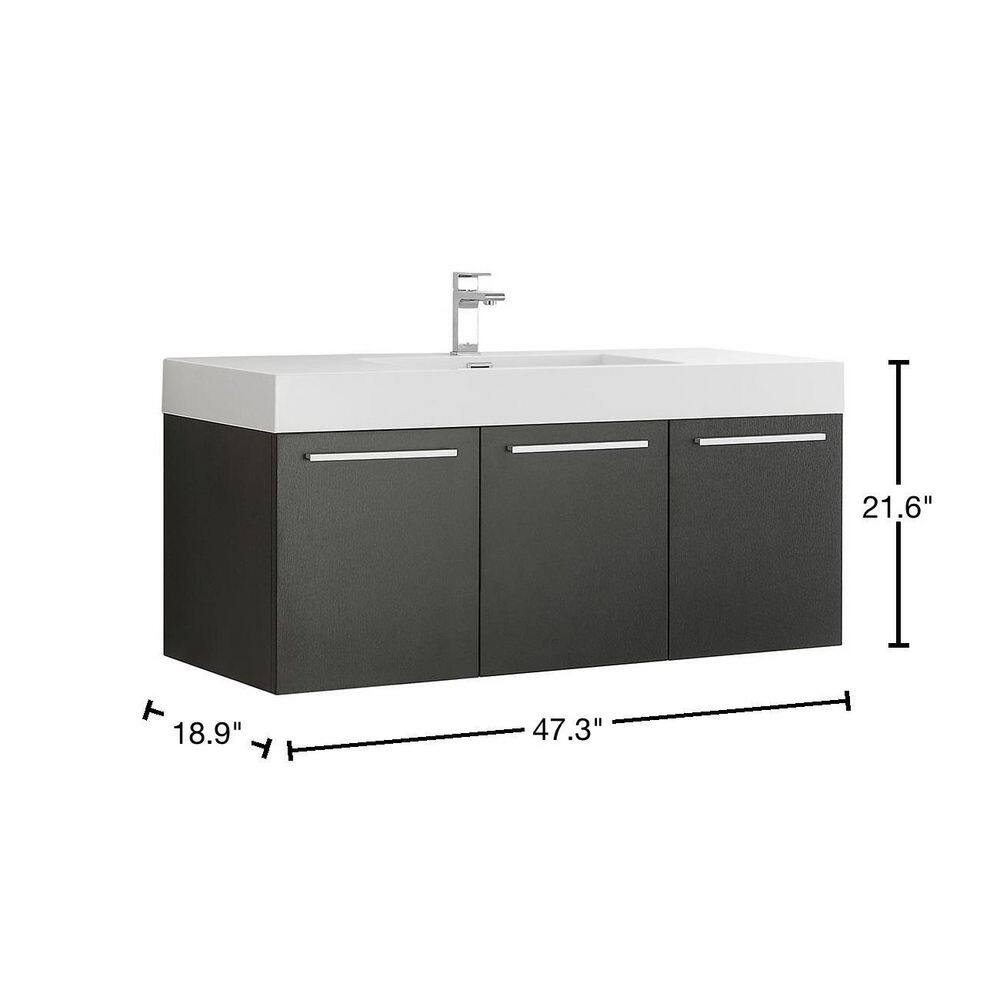 Vista 47" Black Wall-Mounted Vanity with Integrated Sink