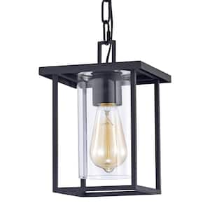 1-Light Black Indoor Outdoor Pendant Light with Clear Glass