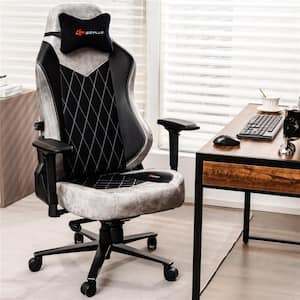 Faux Leather Swivel Adjustable Height Ergonomic Gaming Chair in Grey with Adjustable 4D Armrest Computer Reclining