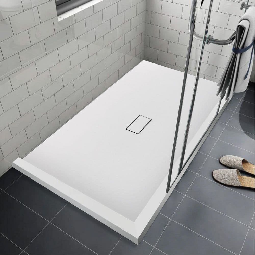 Trimslate 78.7 in. L x 39.4 in. W Corner Customizable Shower Pan Base with Center Drain and Double Threshold in White price history on PriceWatchPro