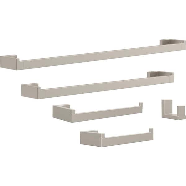 Beaufort 5-Piece Bath Hardware Set 18, 24 in. Towel Bars, Toilet Paper Holder, Towel Holder, Towel Hook, Satin Nickel