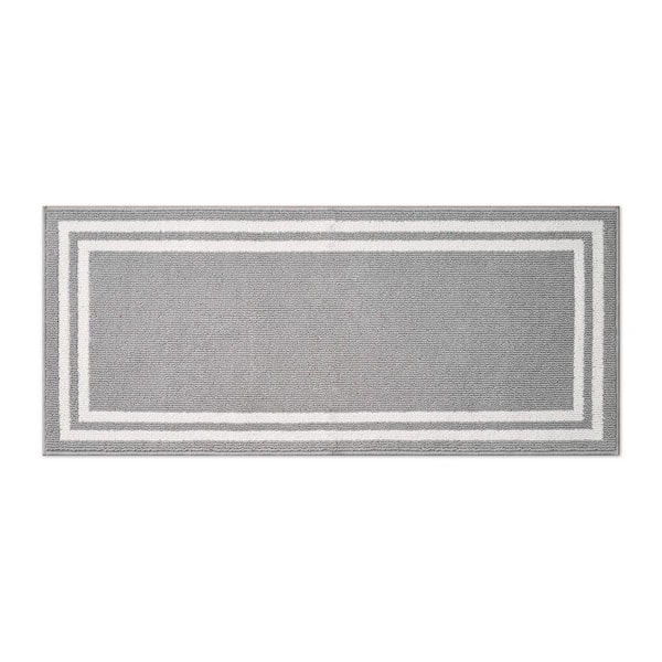 Debbie Double Border 2- Tone Light Grey/Ivory 2 ft. x 5 ft. Tufted Border Polypropylene Runner Rug