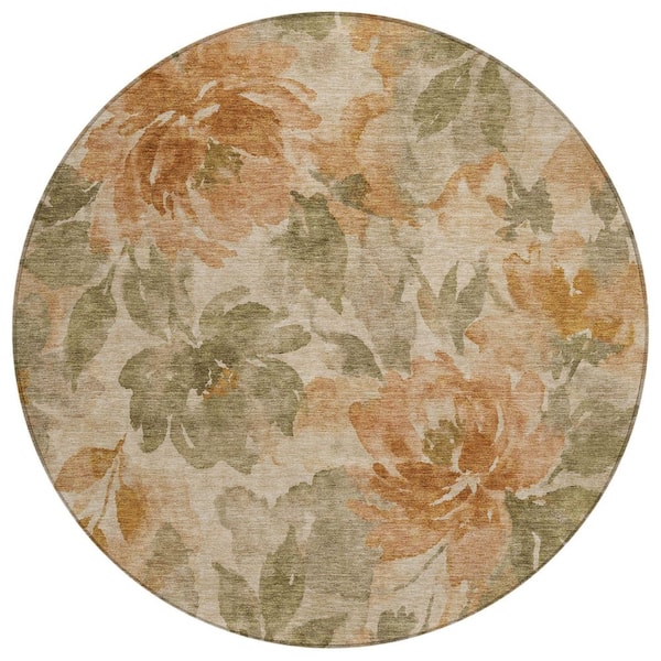 Chantille Machine Washable Indoor/Outdoor Abstract ACN3022 Beige 8 ft. x 8 ft. Round Rug