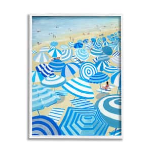 Striped Coastal Beach Umbrellas Design by Life Art Designs Framed Nature Art Print 20 in. x 16 in.
