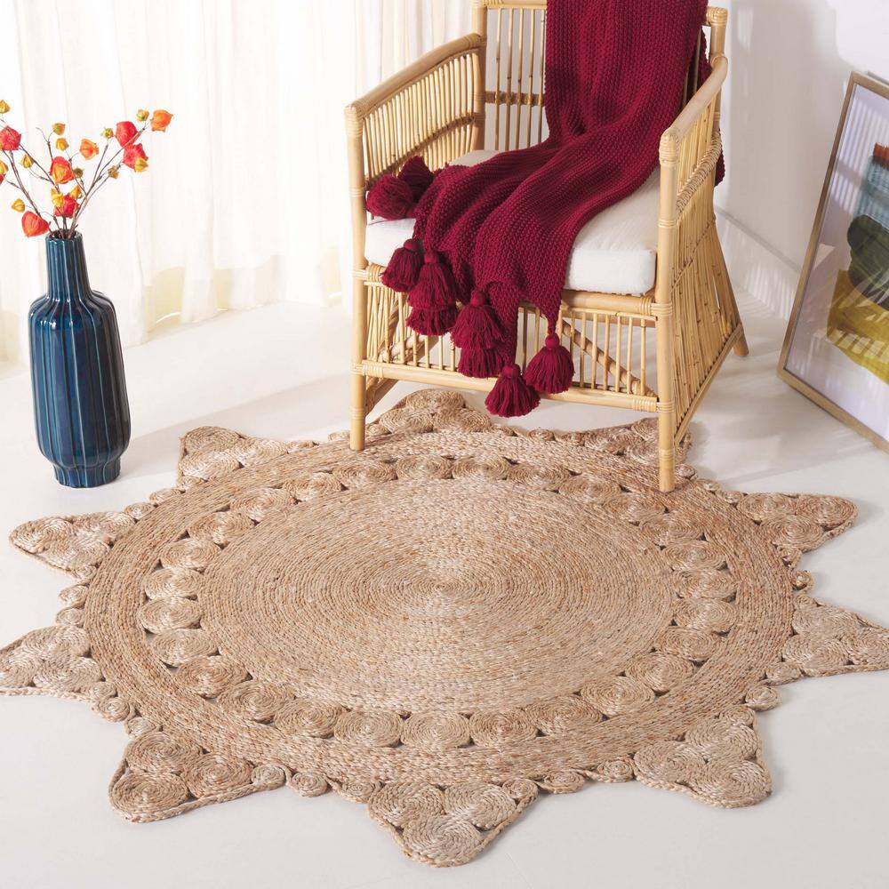 Natural Jute Handmade Round Rug with Intricate Border Design