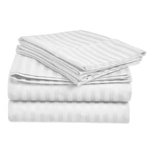 Home Sweet Home 1800 Luxurious Hotel Extra Soft Deep Pocket Stripe Sheet Set (Twin, White)