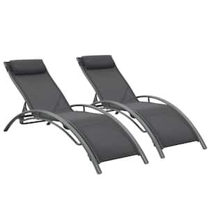Black Adjustable Outdoor Chaise Lounge Chairs With Aluminum Frame for Beach, Backyard, Pools