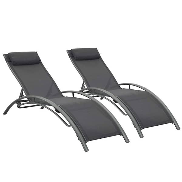 Zeus & Ruta Black Adjustable Outdoor Chaise Lounge Chairs With Aluminum Frame for Beach, Backyard, Pools