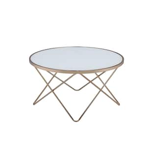 Valora 34 in. Frosted Glass/Champagne Medium Round Glass Coffee Table with Storage
