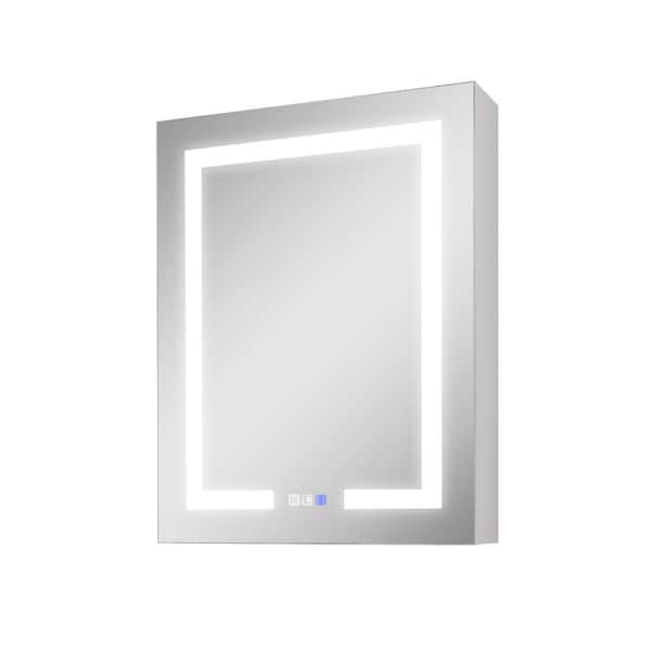 Forclover 24-in x 32-in Lighted LED Fog Free Surface/Recessed Mount Silver Mirrored Soft Close Medicine Cabinet with Outlet