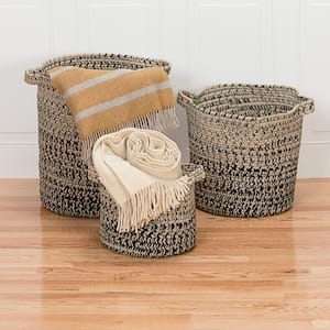 Monet Ombre 16 in. x 16 in. x 20 in. Sand and Black Round Polypropylene Braided Basket