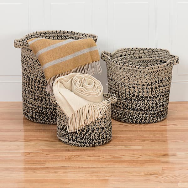 Colonial Mills Monet Ombre 16 in. x 16 in. x 20 in. Sand and Black Round Polypropylene Braided Basket