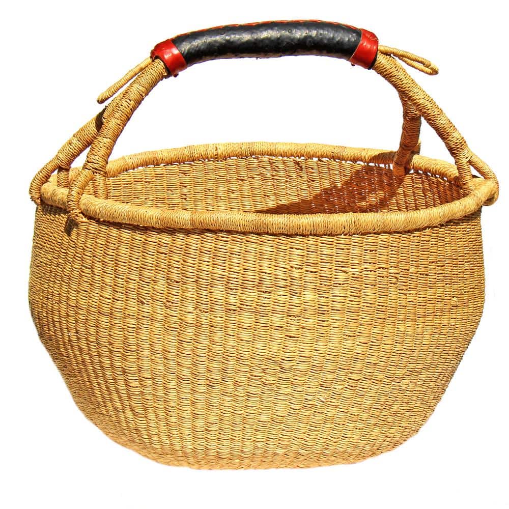 AUTHENTHIC Handmade 17 Wide Ghana BOLGA Market Basket Leather Handle