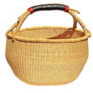 Bolga Market Basket, Extra Large - Natural with Leather Handle