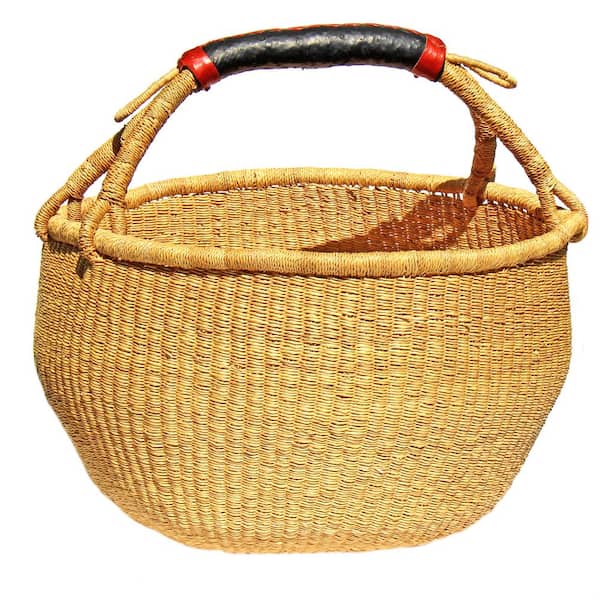 Unbranded Bolga Market Basket, Extra Large - Natural with Leather Handle