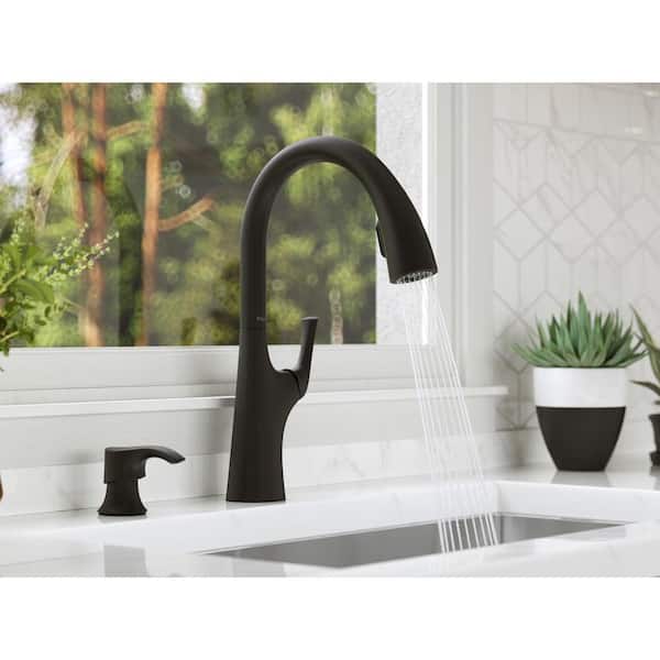 Ladera Single Handle Pull Down Sprayer Kitchen Faucet with Soap Dispenser in Matte Black