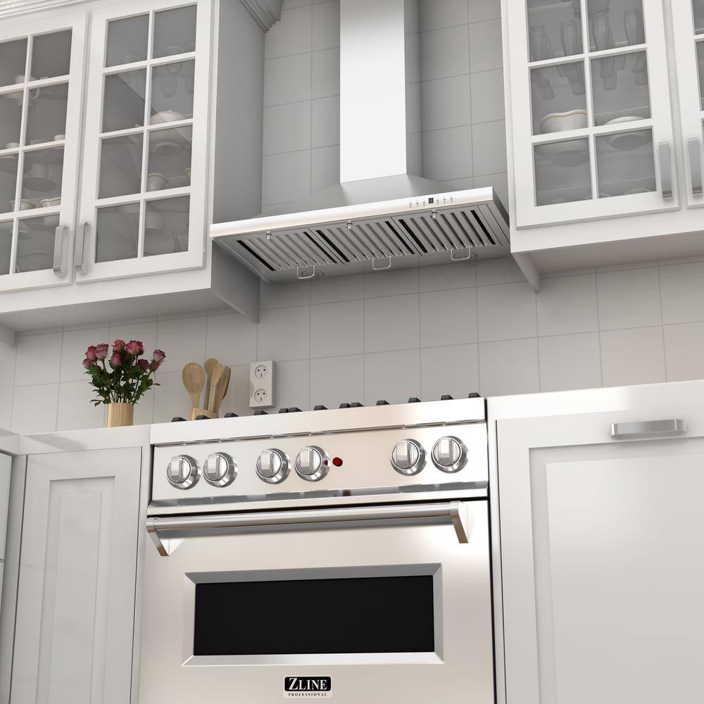 36" Stainless Steel Wall Mounted Range Hood with Crown Molding