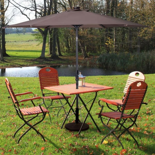 9 ft. LED Solar Market Patio Umbrella with Crank in Tan