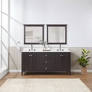 Lille 72 in x W x 22 in D x 35 in H Double Sink Bath Vanity in Espresso with Solid White Quartz Top