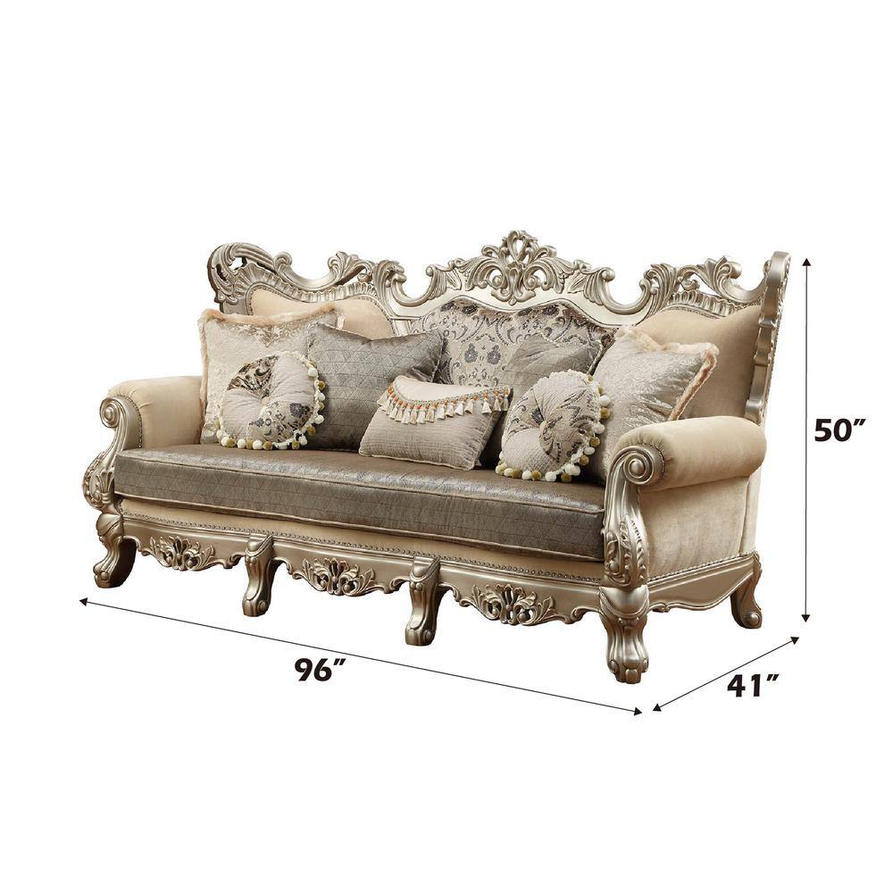 Ranita Beige Fabric Sofa with Rolled Arms and Nailhead Trim
