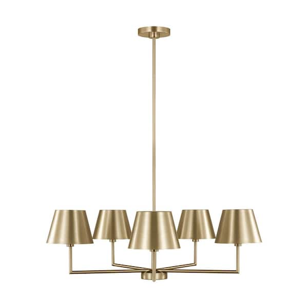 Generation Lighting - Ender 32.63 in. W x 10.5 in. H 5-Light Satin Brass Modern Chandelier with Steel Shades and No Bulbs Included