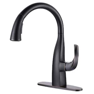 Single Handle Gooseneck Pull Down Sprayer Kitchen Faucet with Deck Mount in Oil Rubbed Bronze