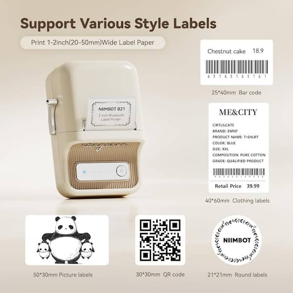 Etokfoks White Inkless Label Maker, Portable Thermal Label Printer, Compatible w/iOS & Android, with 50x 30mm White Label
