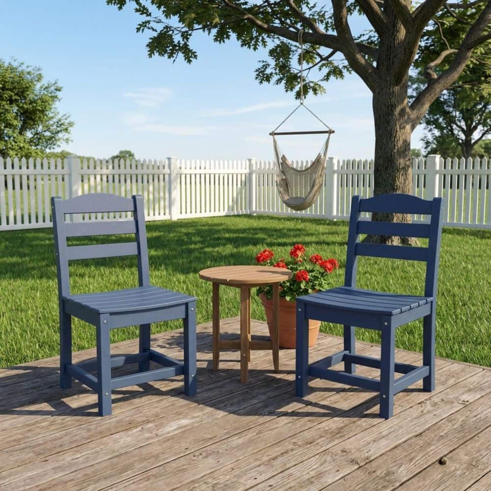 Modern HDPE Outdoor Dining Chair Set of 2 in Blue, Sturdy Armless All-Weather Patio Chairs for Backyard and Garden price history on PriceWatchPro