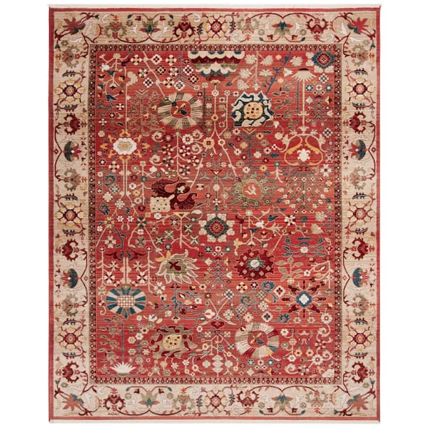 SAFAVIEH Kashan Red/Beige 8 ft. x 10 ft. Floral Border Area Rug