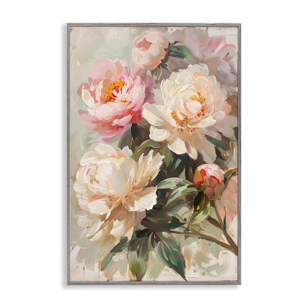 Stupell Industries Spring Peony Bundle by LSR Design Studio Gray Framed Nature Giclee Art Print 18 in. x 12 in.