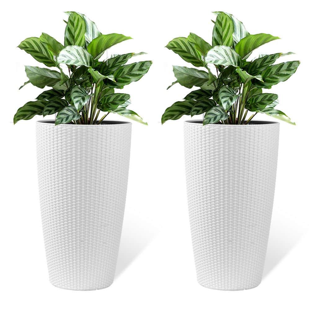 2-Pack Large 22 in. H White Faux Rattan Tall Planters, Plant Pots with Water Level Monitor Inner Bucket, Self-Watering price history on PriceWatchPro