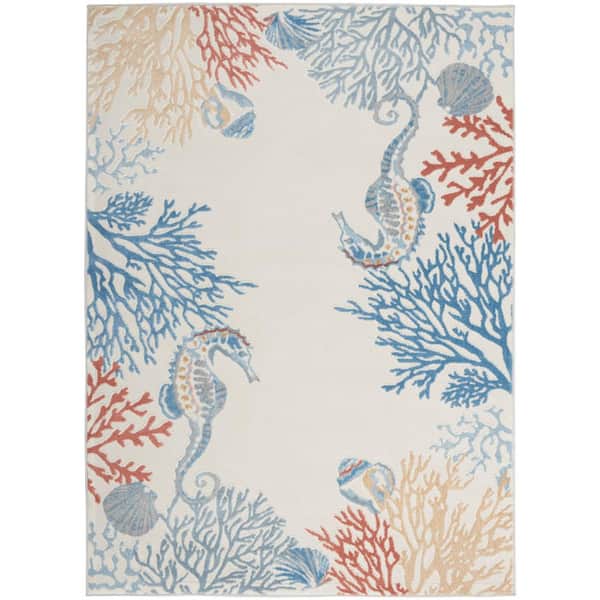 Nourison Seaside Ivory/Multi 5 ft. x 7 ft. Nature-Inspired Contemporary Area Rug