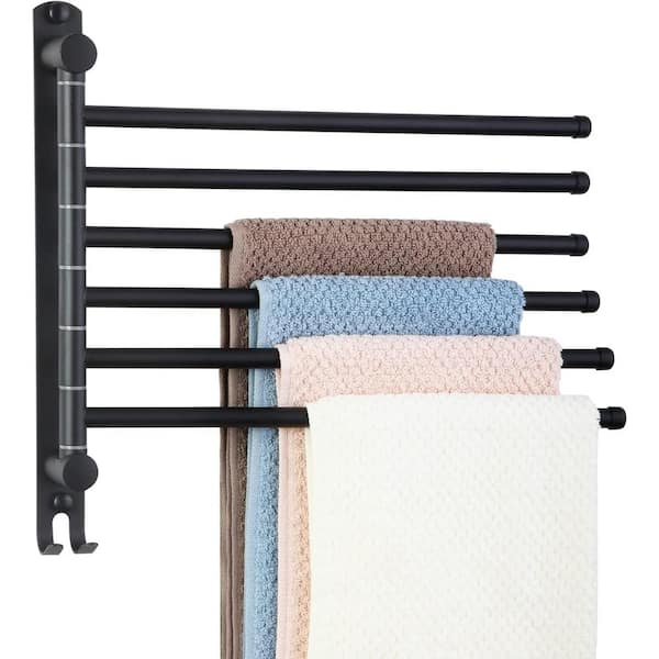 Dyiom Black Towel Rack Space Saving Towel Holder, Swivel Hand Towel Holder, 6 Arms Towel Holder