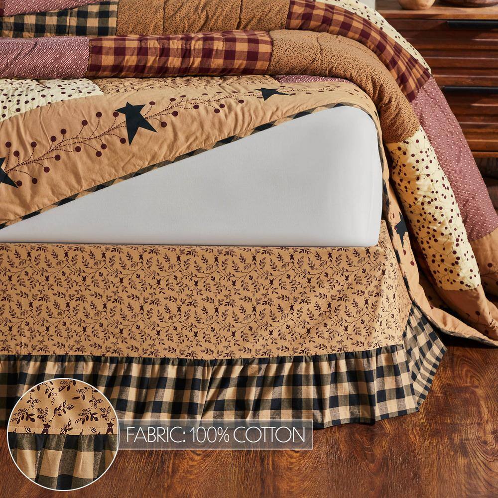 Natural Cotton Queen Bed Skirt with Check Pattern