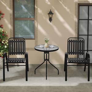 Stackable Black Metal Outdoor Dining Chair Set of 2 w/PP Backrest and Seat