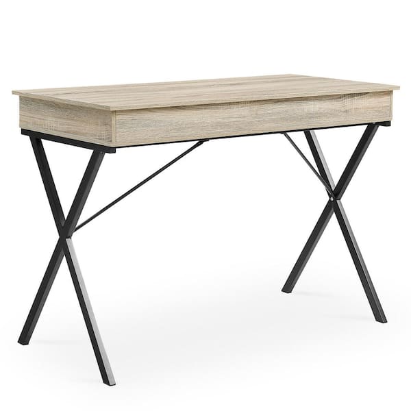 43.2 in. Rectangular Oak MDF 2 Drawer Writing Desk
