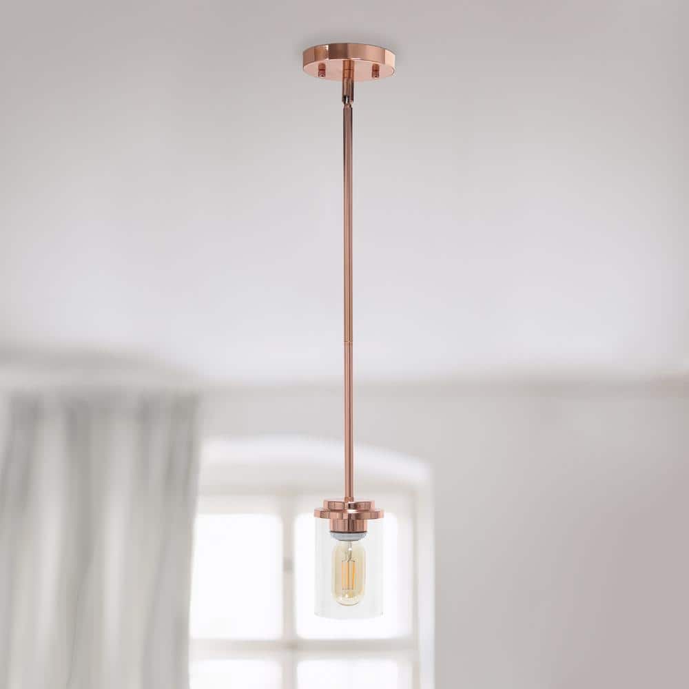 5.75" Rose Gold Clear Glass Adjustable Pendant Light