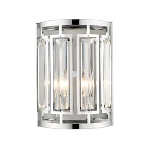 Mersesse 11.5 in. 2-Light Chrome Wall Sconce Light with Crystal and Steel Shade with No Bulbs Included