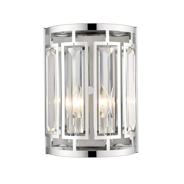 Unbranded Mersesse 11.5 in. 2-Light Chrome Wall Sconce Light with Crystal and Steel Shade with No Bulbs Included