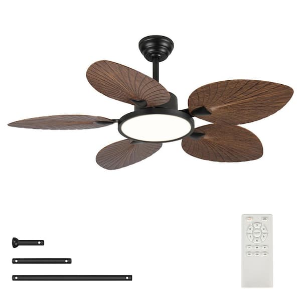 Farmhouse 52 in. Indoor ABS Tropical Palm Leaf Black Ceiling Fan with Lights, Remote Control Included