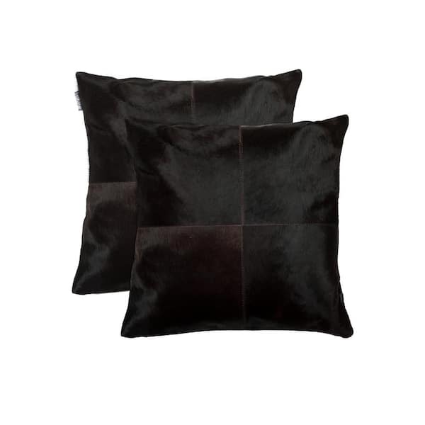 natural Torino Quattro Cowhide Brown Solid 18 in. x 18 in. Throw Pillow (Set of 2)