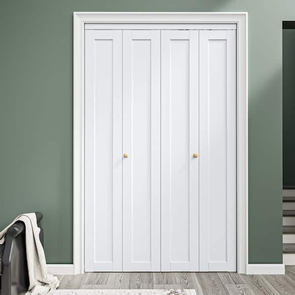 48 in. x 80 in. 1-Lite Panel Solid Core White Primed Composite MDF Closet Bi-fold Door with Handle and Hardware