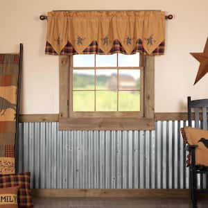 Heritage Farms Primitive Star and Pip 72 in. L x 20 in. W Cotton Valance in Mustard Deep Burgundy Black
