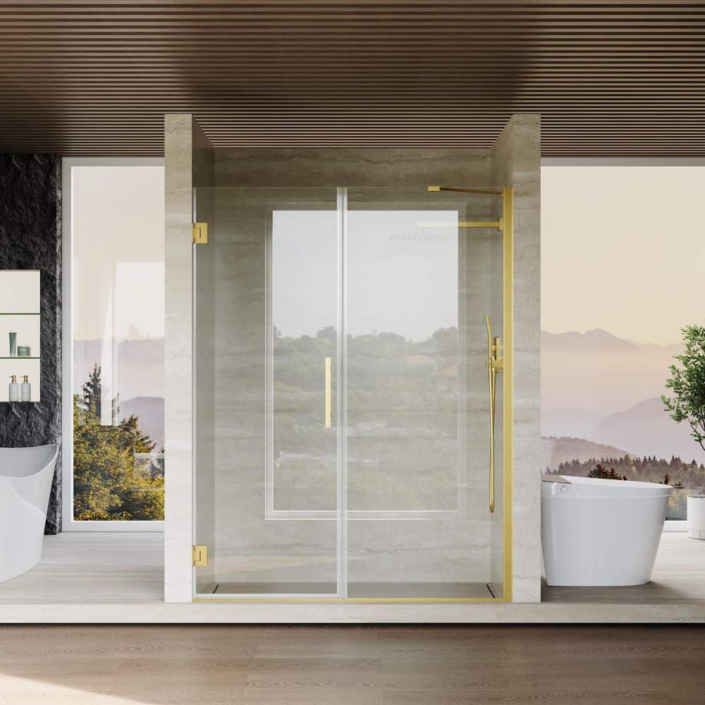 56-57 in. W x 72 in. H Doubled Hinged Frameless Shower Door in Brushed Gold with SGCC ANSI 3/8 in. (10mm) Clear Glass price history on PriceWatchPro