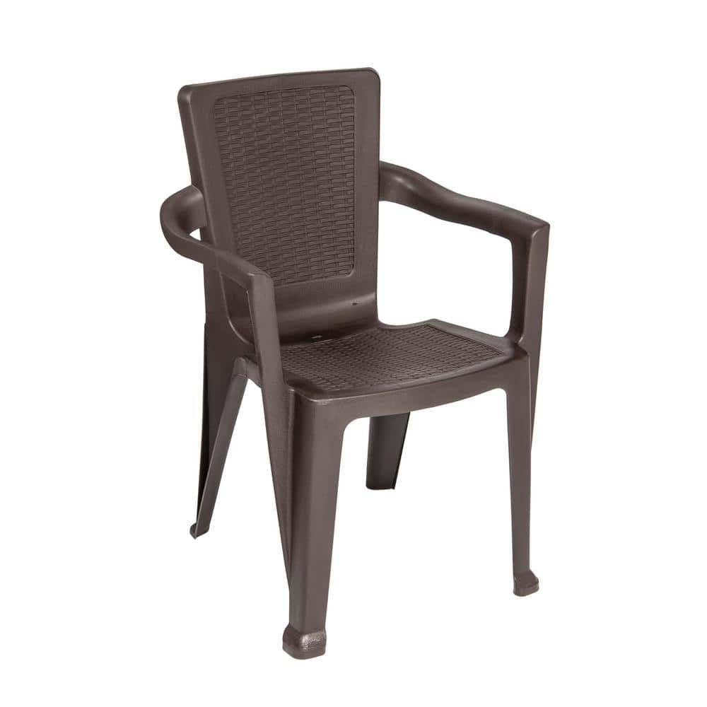 Inval Stackable Patio Dining Chairs, Plastic, Espresso, Pack Of 4 Chairs