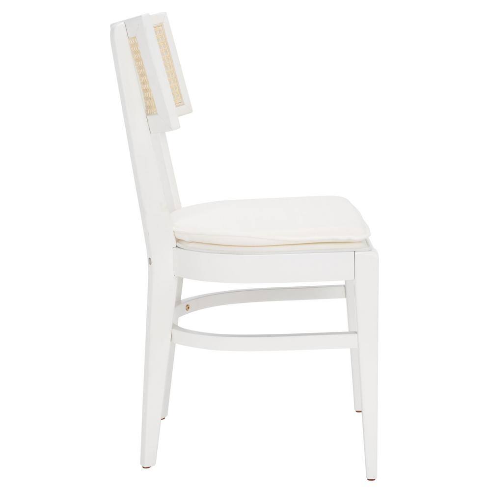 White Rubberwood Upholstered Dining Chair with Cane Backrest